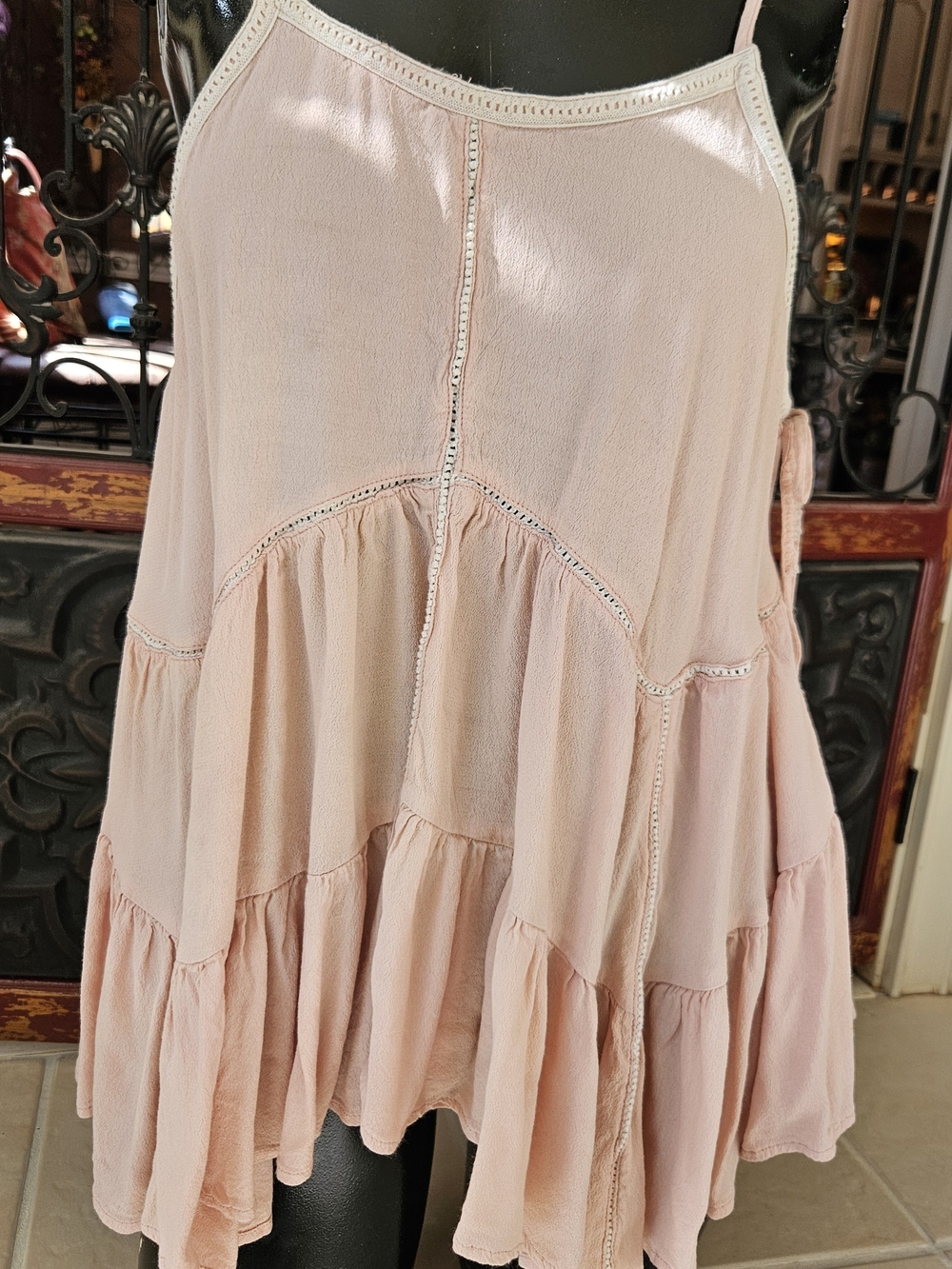 Alythea Blush Pink Tiered Spaghetti Strap Tank Top